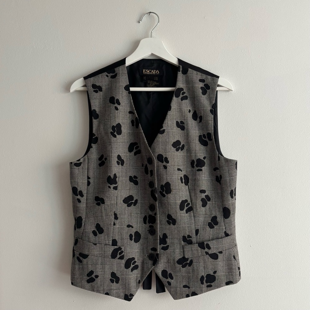 Vintage 90s ESCADA Silk and Wool Houndstooth Check Vest Waistcoat 38 - Picture 9 of 11